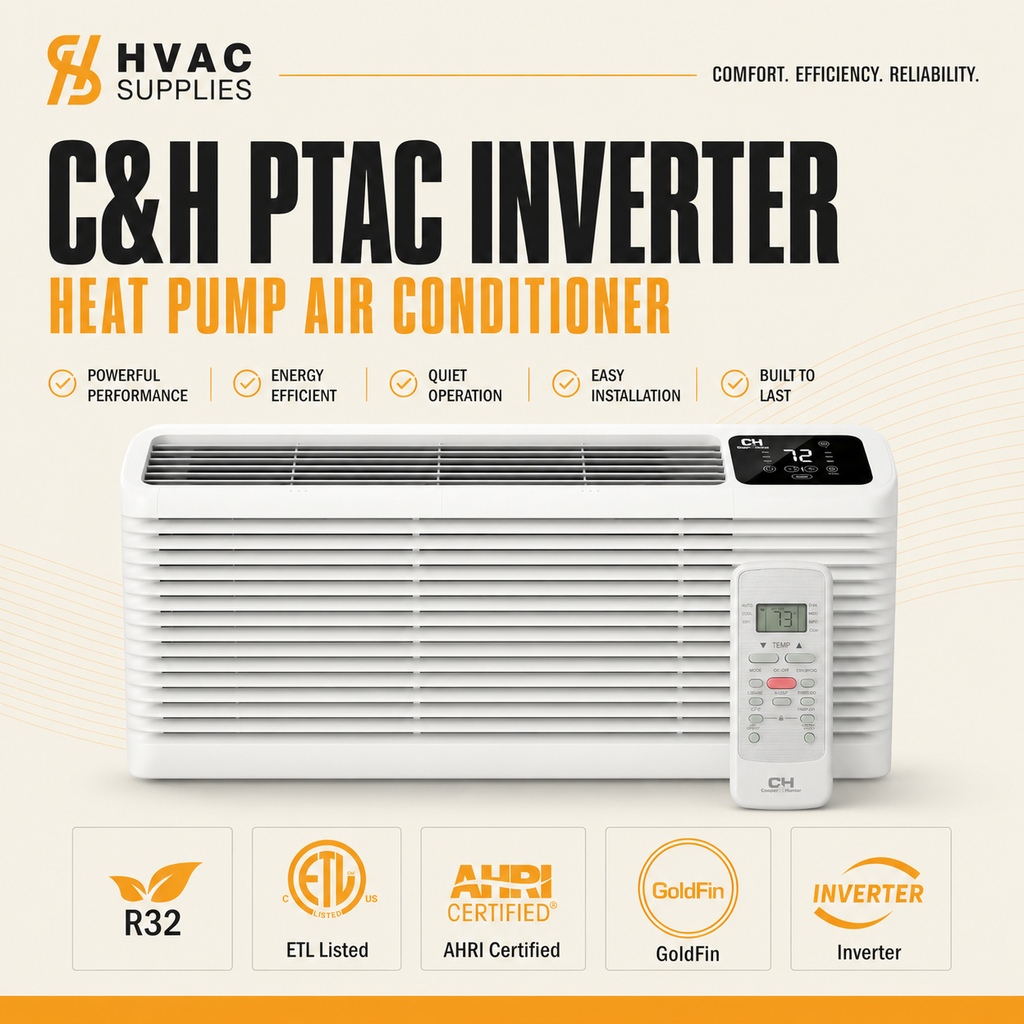 Cooper&Hunter 15,000 BTU Inverter PTAC Heat Pump with WiFi, Electric Heat and Fresh Air - CH-PTI-15HP