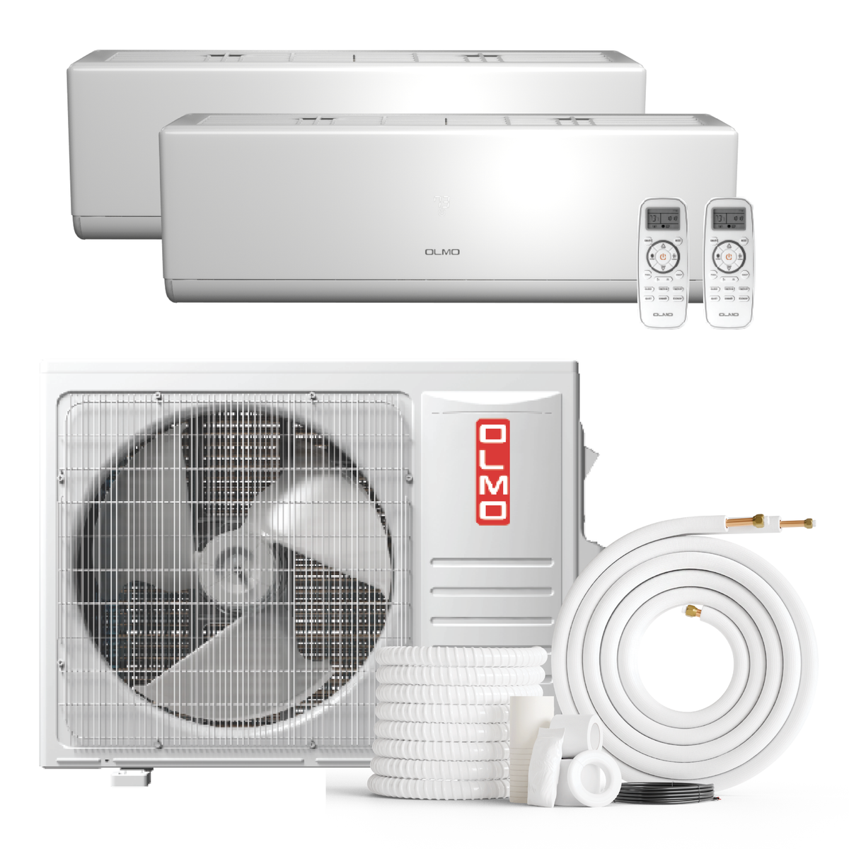 Olmo Sierra 2-Zone Ductless Mini Split AC & Heat Pump 18000 BTU (9K+9K), Wall Mount Units, 230V