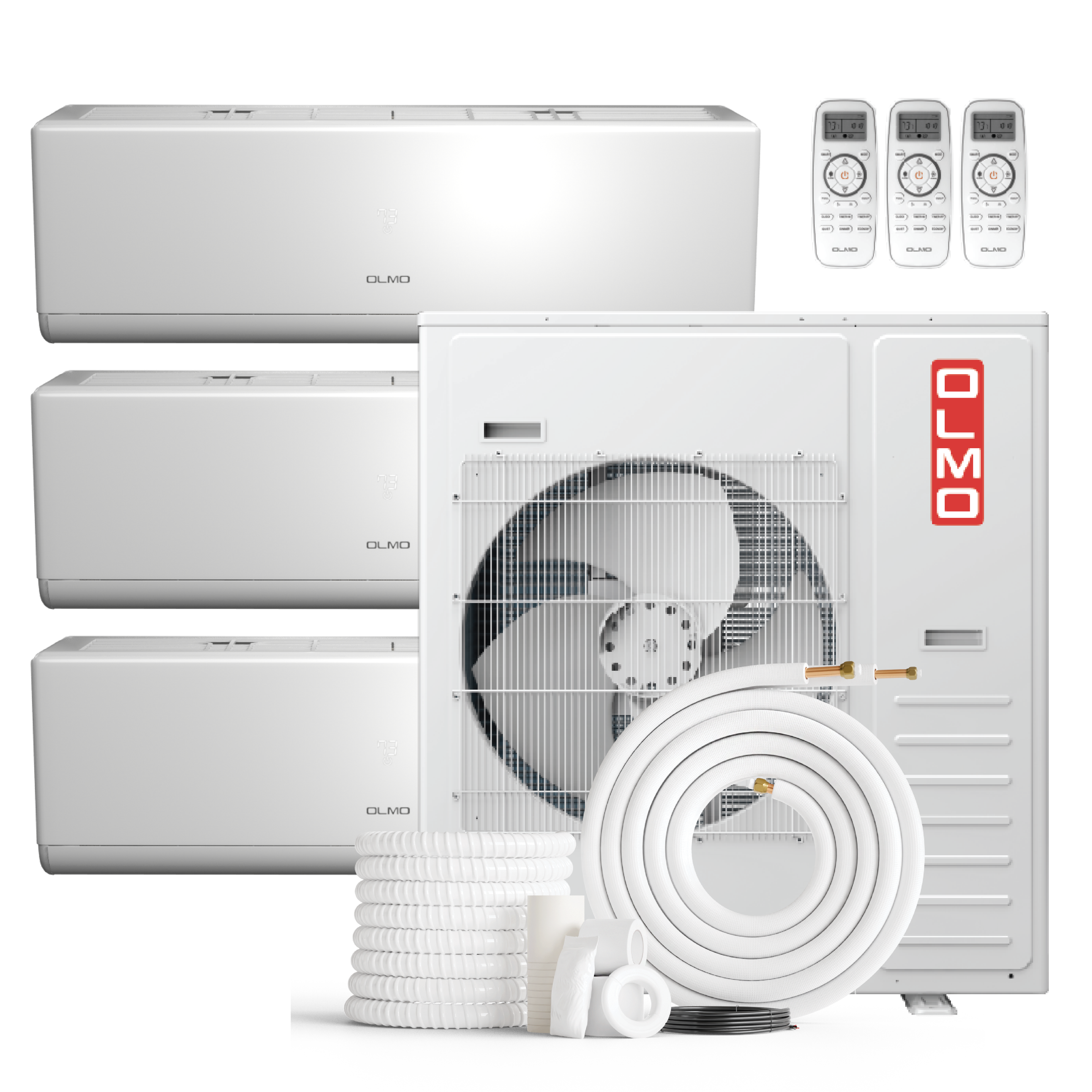 Olmo Sierra 3-Zone Ductless Mini Split AC & Heat Pump 42000 BTU (9K+9K+18K), Wall Mount Units, 230V