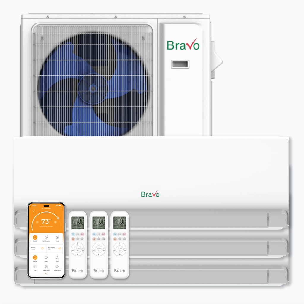 Bravo 3-Zone Ductless Mini Split AC & Heat Pump 36000 BTU (12K+12K+18K), Wall Mount Units, 230V