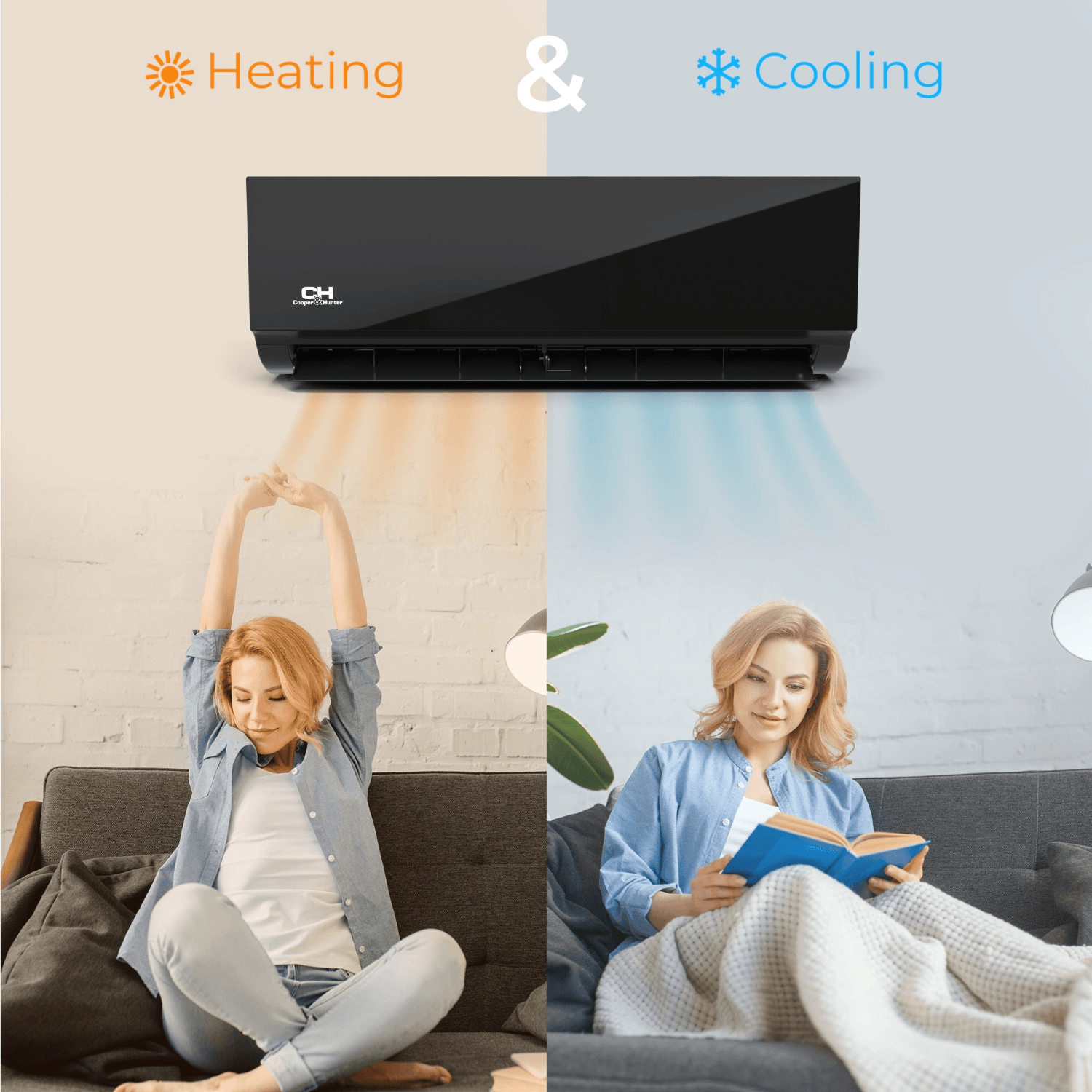 Cooper&Hunter Olivia Midnight 2-Zone Ductless Mini Split AC & Heat Pump 18000 BTU (6K+6K), Wall Mount Units, 230V - R410A