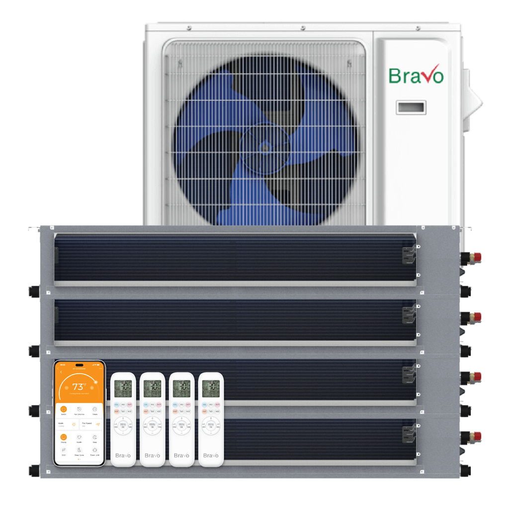 Bravo 4-Zone Ducted Mini Split AC & Heat Pump 30000 BTU (9K+9K+12K+12K), Slim Duct Units, 230V