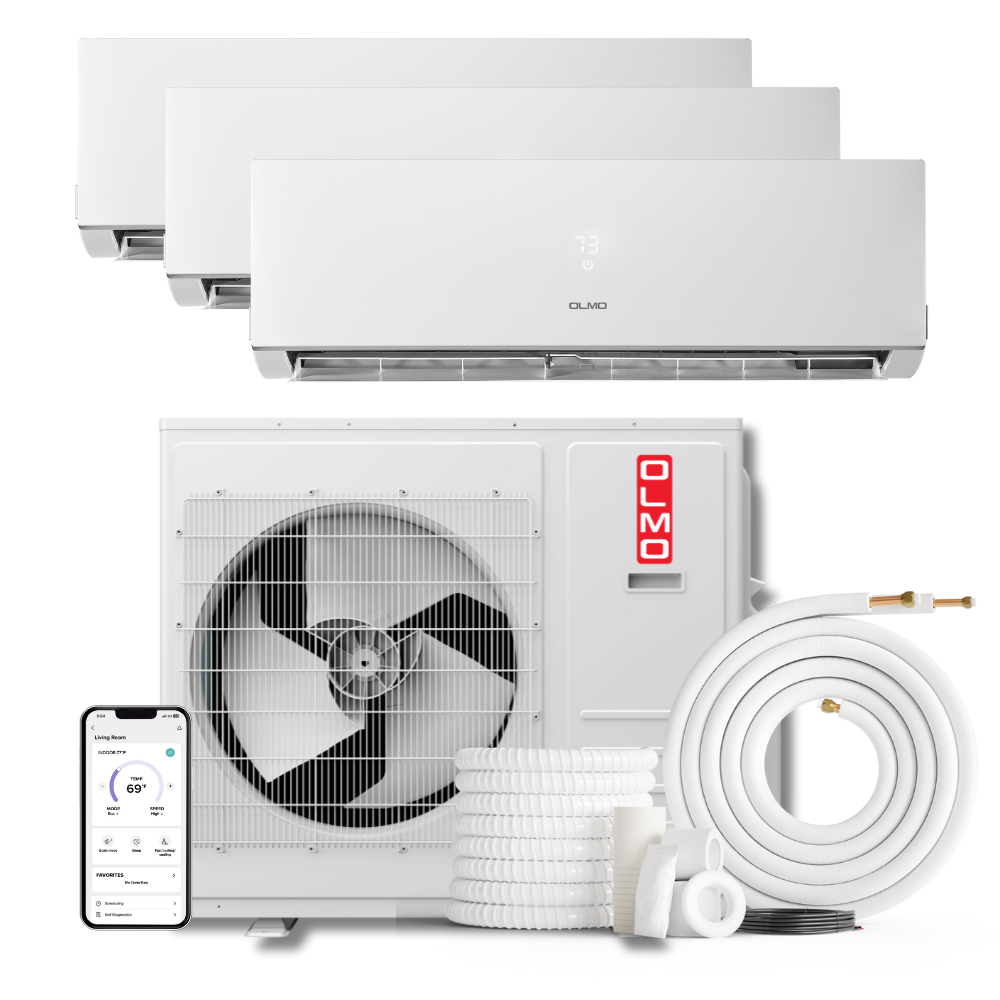 Olmo Sierra 3-Zone Ductless Mini Split AC & Heat Pump 24000 BTU (12K+12K+12K), Wall Mount Units, 230V - R410A