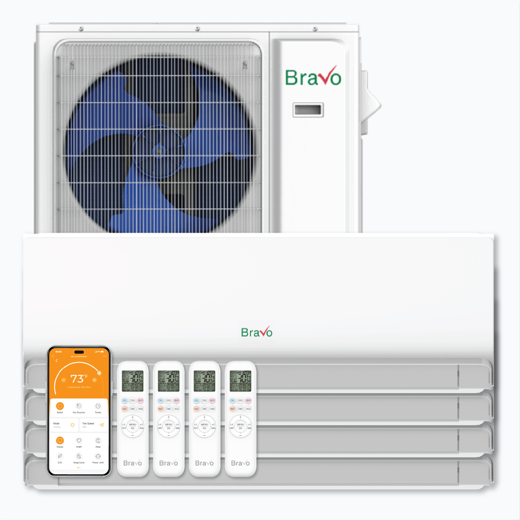 Bravo 4-Zone Ductless Mini Split AC & Heat Pump 42000 BTU (12K+12K+12K+12K), Wall Mount Units, 230V