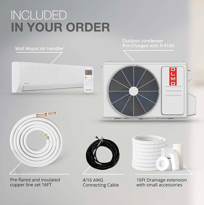 OLMO Alpic Eco Series 24,000 BTU 230V Single Zone Wall Mount Air Conditioner and Heat Pump Mini Split R410A | 230V
