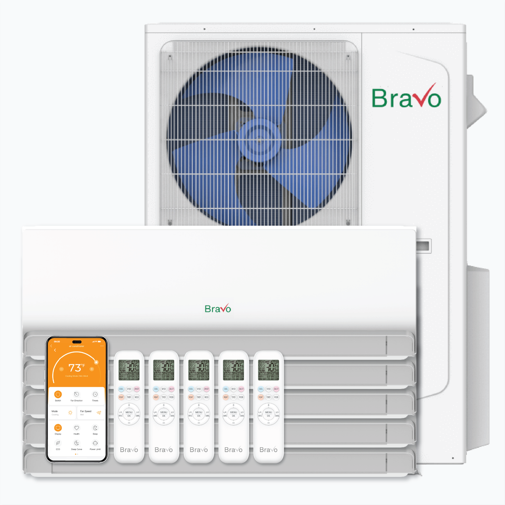 Bravo 5-Zone Ductless Mini Split AC & Heat Pump 42000 BTU (9K+9K+9K+9K+9K), Wall Mount Units, 230V
