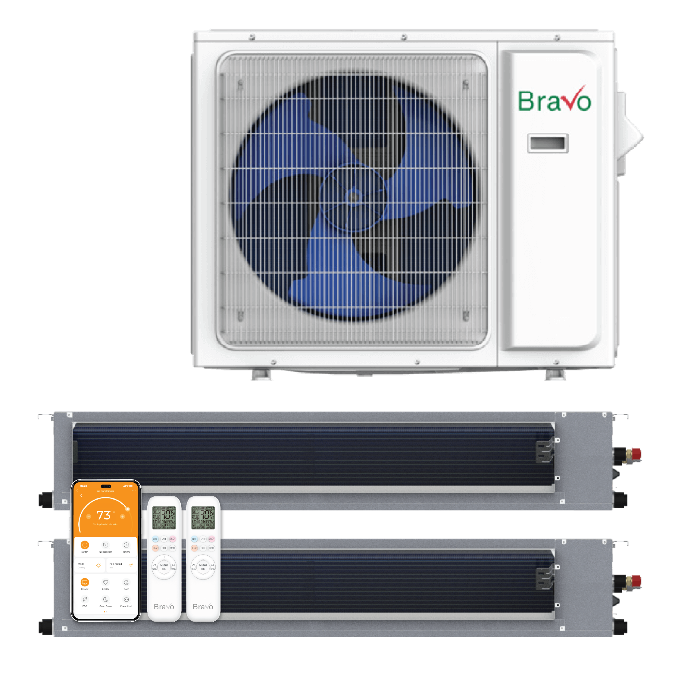 Bravo 2-Zone Ducted Mini Split AC & Heat Pump 30000 BTU (12K+12K), Slim Duct Units, 230V
