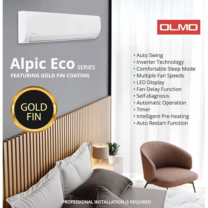 OLMO Alpic Eco Series 24,000 BTU 230V Single Zone Wall Mount Air Conditioner and Heat Pump Mini Split R410A | 230V