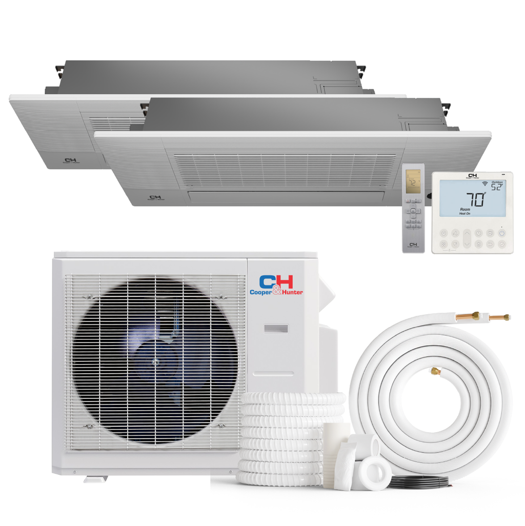 Cooper&Hunter 2-Zone Ductless Mini Split AC & Heat Pump 18000 BTU (6K+6K), One-Way Cassette Units, 230V - R410A