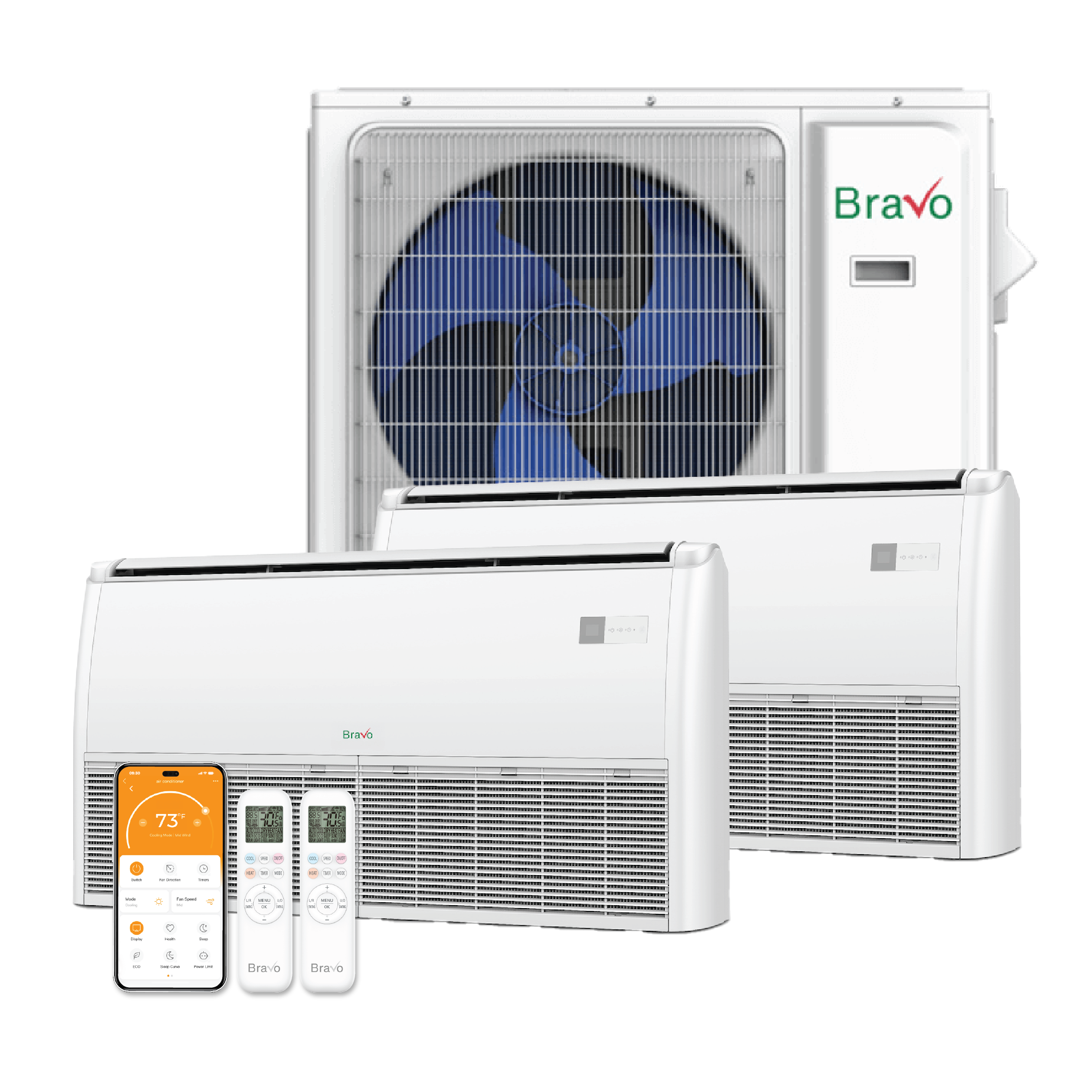 Bravo 2-Zone Ductless Mini Split AC & Heat Pump 18000 BTU (12K+12K), Universal Floor Ceiling Units, 230V