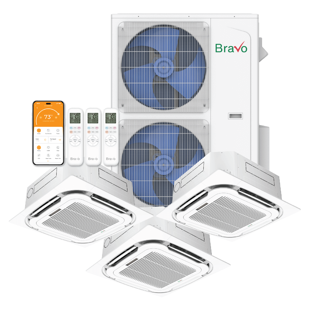 Bravo 3-Zone Ductless Mini Split AC & Heat Pump 42000 BTU (12K+12K+12K), Ceiling Cassettes Units, 230V