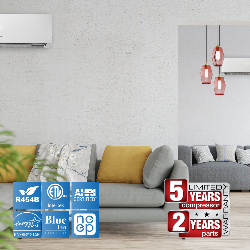 Olmo Sierra 4-Zone Ductless Mini Split AC & Heat Pump 42000 BTU (9K+12K+12K+12K), Wall Mount Units, 230V
