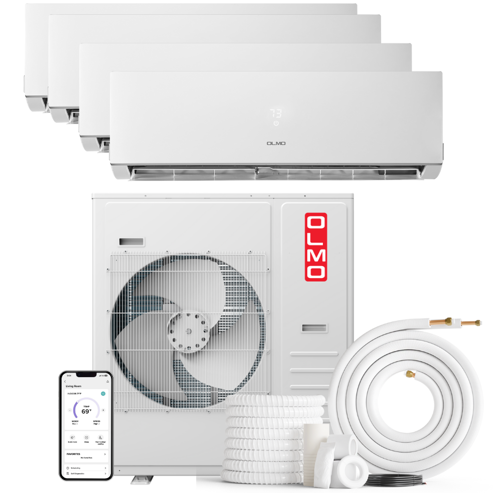 Olmo Sierra 4-Zone Ductless Mini Split AC & Heat Pump 36000 BTU (12K+12K+12K+18K), Wall Mount Units, 230V - R410A