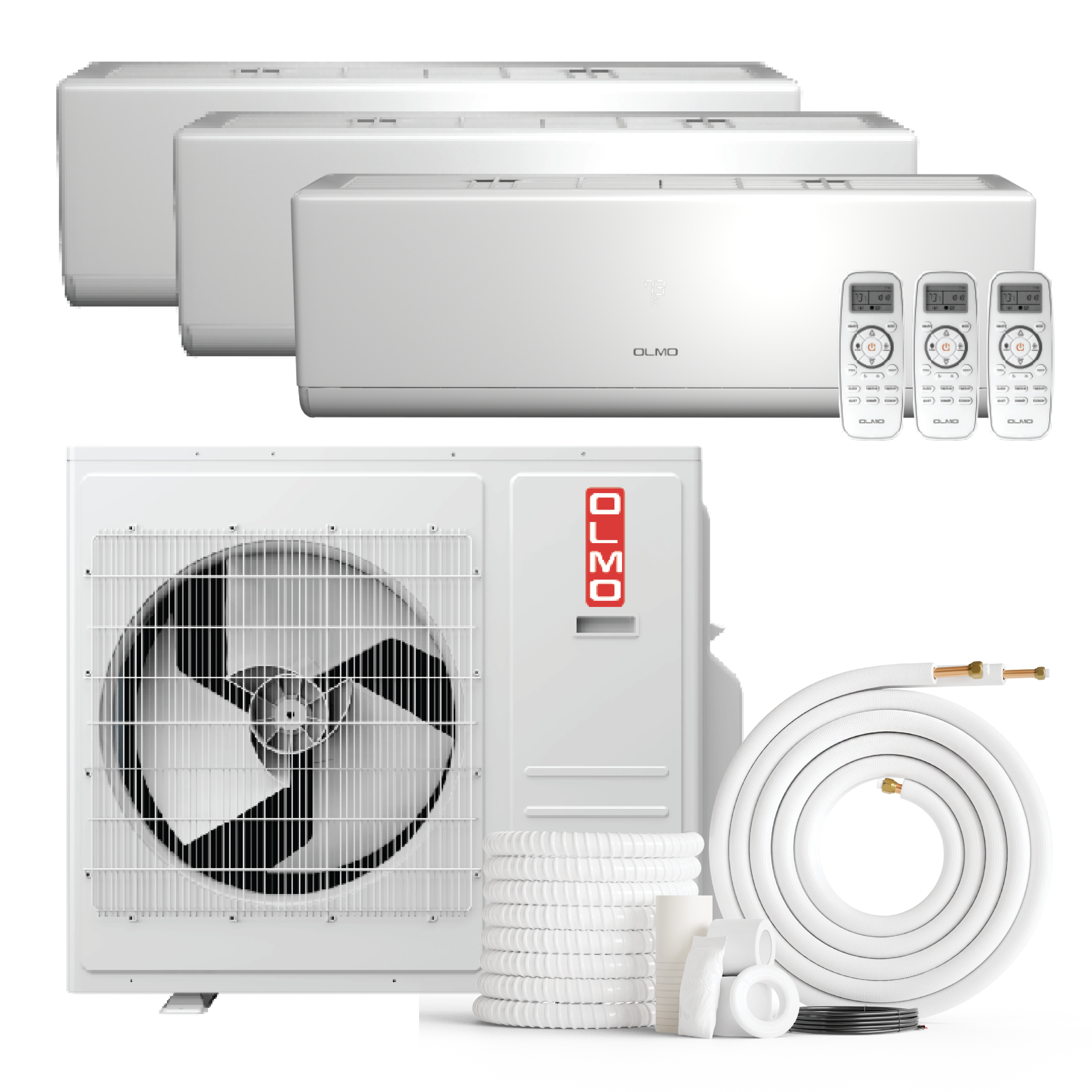 Olmo Sierra 3-Zone Ductless Mini Split AC & Heat Pump 27000 BTU (9K+9K+18K), Wall Mount Units, 230V