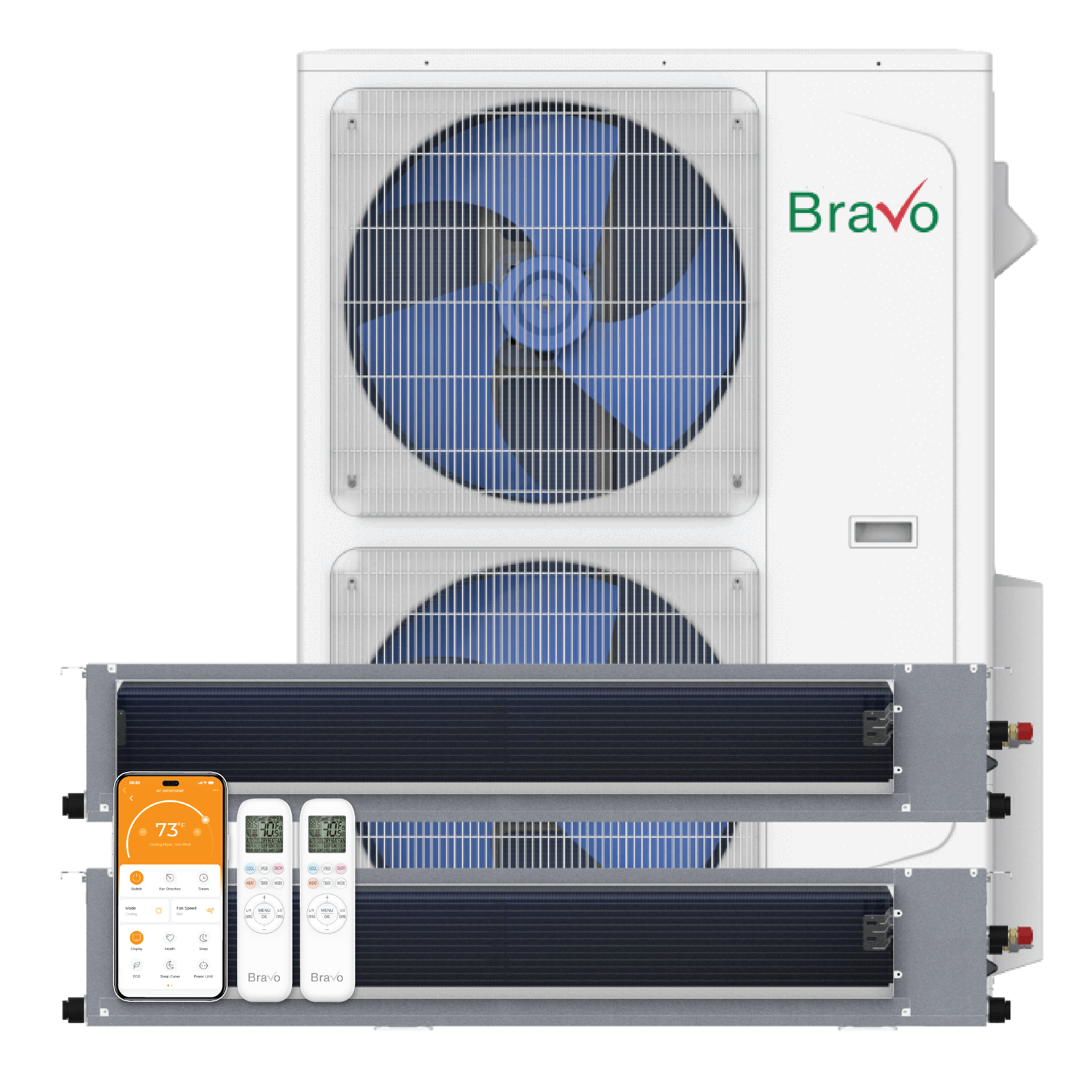 Bravo 2-Zone Ducted Mini Split AC & Heat Pump 42000 BTU (12K+12K), Slim Duct Units, 230V