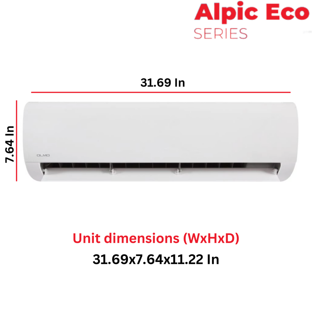 OLMO Alpic Eco Series 12,000 BTU 230V Single Zone Wall Mount Air Conditioner and Heat Pump Mini Split R410A | 230V