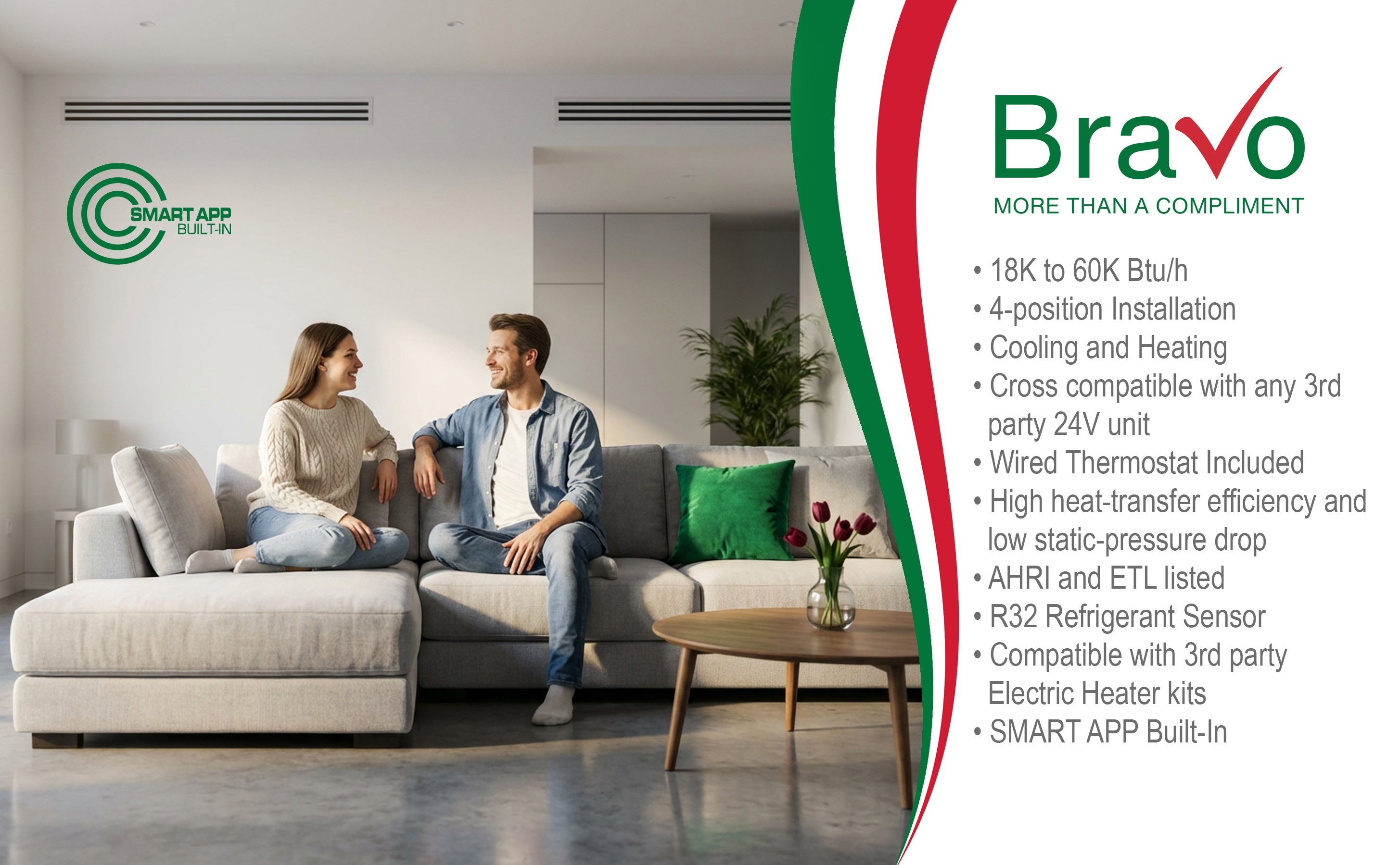 Bravo 24,000 BTU Multi-Position Air Handler Side Discharge Heat Pump Inverter R32 230V