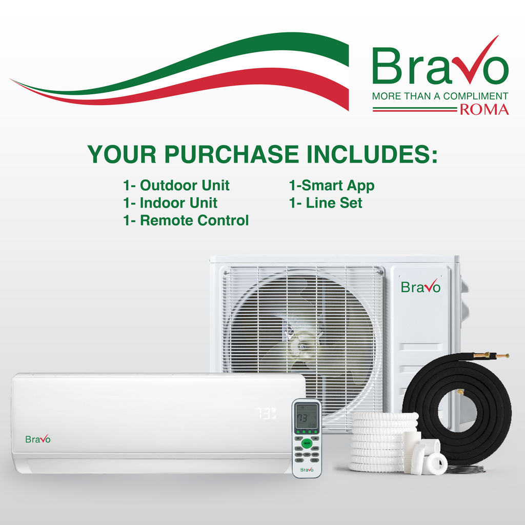 Bravo Roma Single Zone Wall Mount, 18,000 BTU (1.5 Ton) Mini Split AC and Heat Pump R32