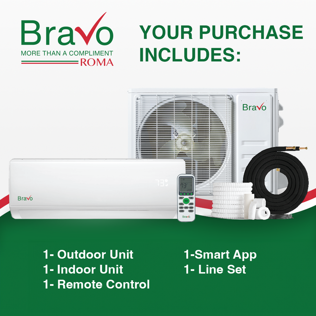 Bravo Roma Single Zone Wall Mount, 12,000 BTU (1 Ton) Mini Split AC and Heat Pump R32 208-230V