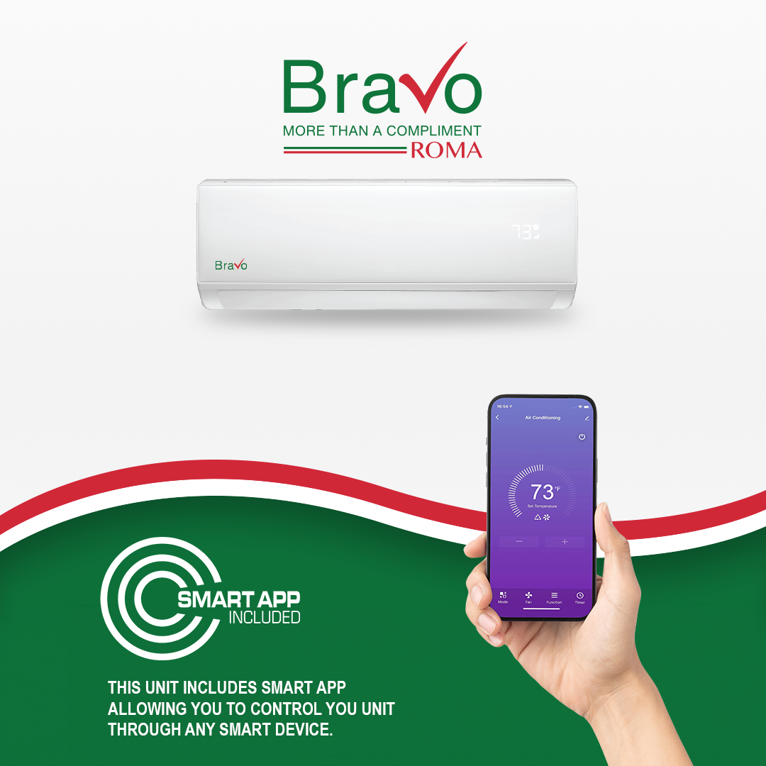 Bravo Roma Single Zone Wall Mount, 18,000 BTU (1.5 Ton) Mini Split AC and Heat Pump R32