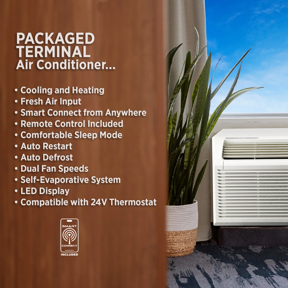 OLMO 9,000 BTU Smart PTAC Heating & Cooling AC Unit ¨C 230V Through-Wall with Remote