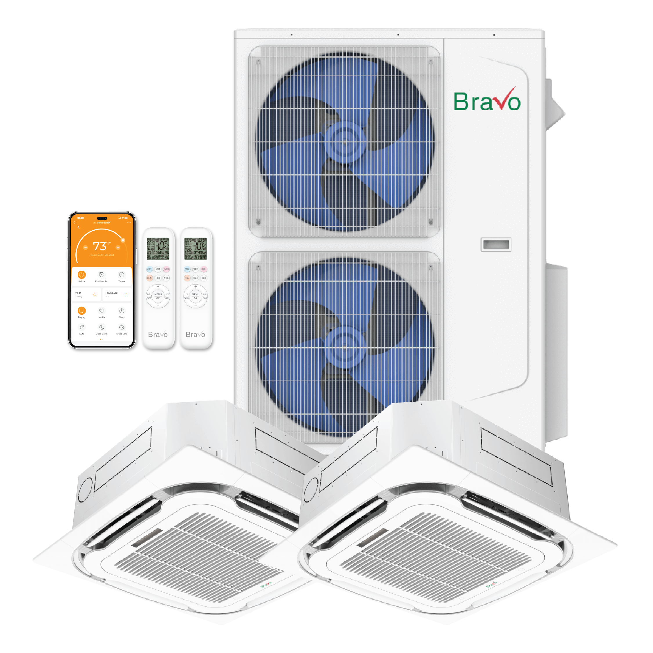Bravo 2-Zone Ductless Mini Split AC & Heat Pump 42000 BTU (12K+12K), Ceiling Cassettes Units, 230V