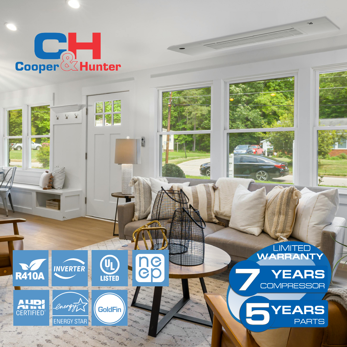Cooper&Hunter 2-Zone Ductless Mini Split AC & Heat Pump 18000 BTU (6K+6K), One-Way Cassette Units, 230V - R410A