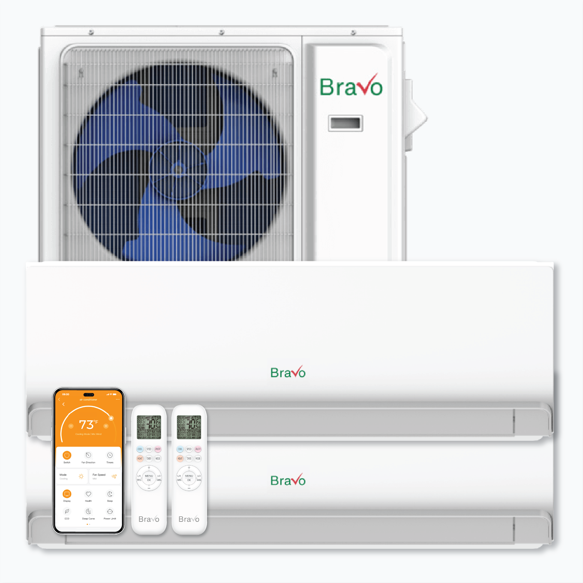 Bravo 2-Zone Ductless Mini Split AC & Heat Pump 24000 BTU (12K+18K), Wall Mount Units, 230V