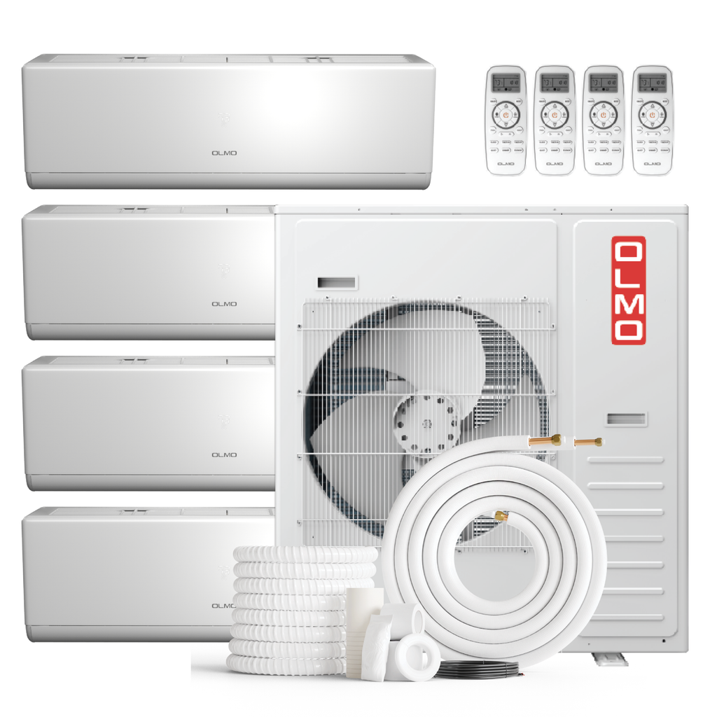 Olmo Sierra 4-Zone Ductless Mini Split AC & Heat Pump 42000 BTU (9K+12K+12K+18K), Wall Mount Units, 230V
