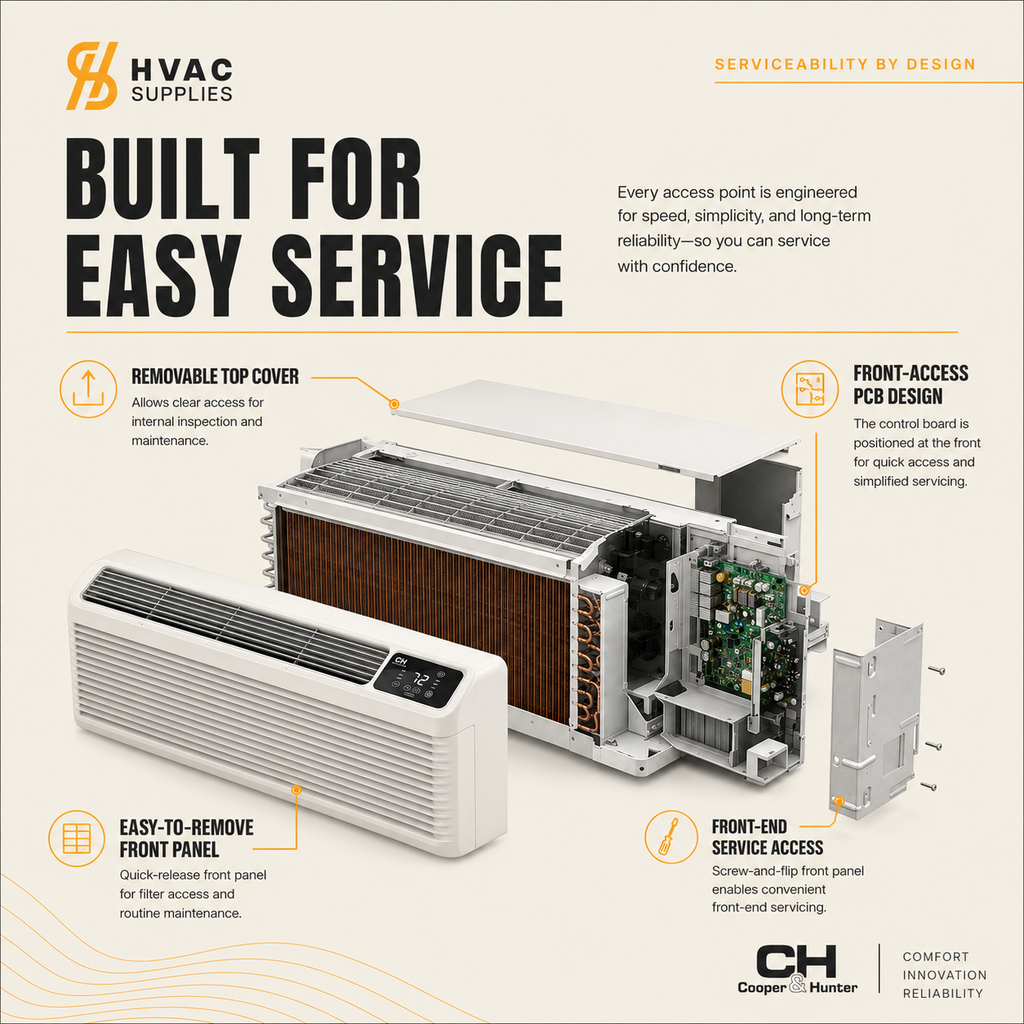 Cooper&Hunter 12,000 BTU Inverter PTAC Heat Pump with WiFi, Electric Heat and Fresh Air - CH-PTI-12HP
