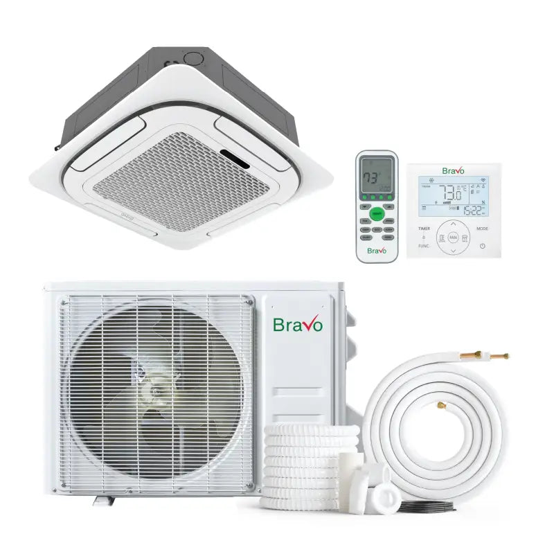 Bravo 18,000 BTU Pisa Series Up to 22.0 SEER2 Single Zone Ceiling Cassette Mini Split Heat Pump System w/ 16ft Installation Kit - R32 | 230V