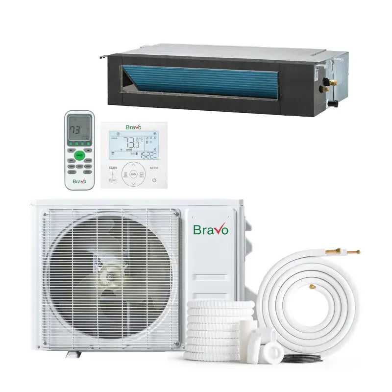 Bravo 24,000 BTU 22.0 SEER2 Single Zone Concealed Duct Mini Split System w/ 16ft Installation Kit | Pisa series - R32 | 230V