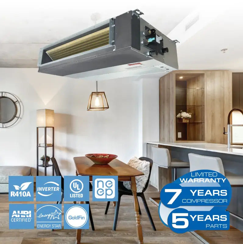 Cooper&Hunter 2-Zone Ducted Mini Split AC & Heat Pump 18000 BTU (9K+9K), Slim Duct Units, 230V - R410A