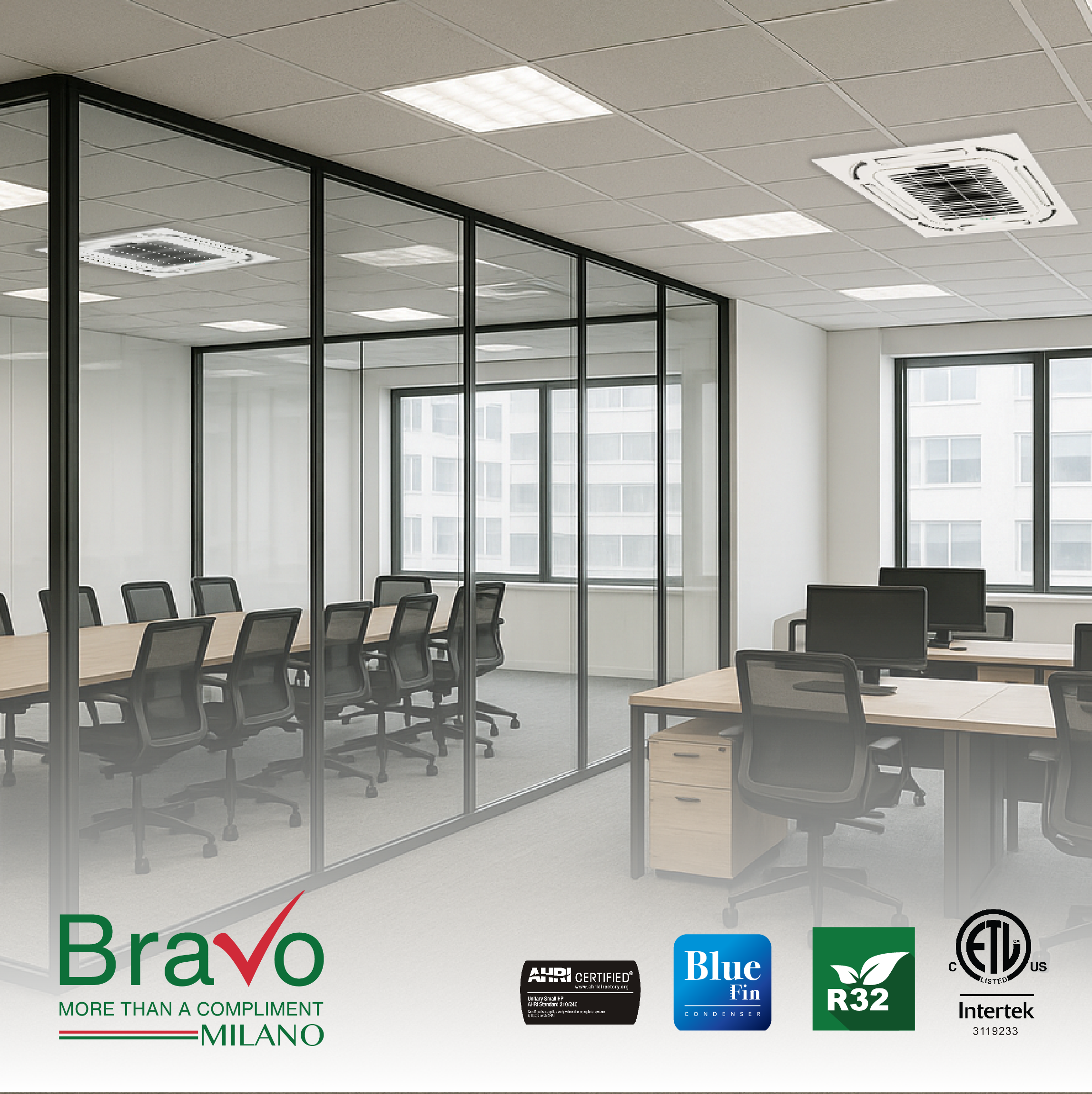Bravo 2-Zone Ductless Mini Split AC & Heat Pump 18000 BTU (12K+12K), Ceiling Cassettes Units, 230V