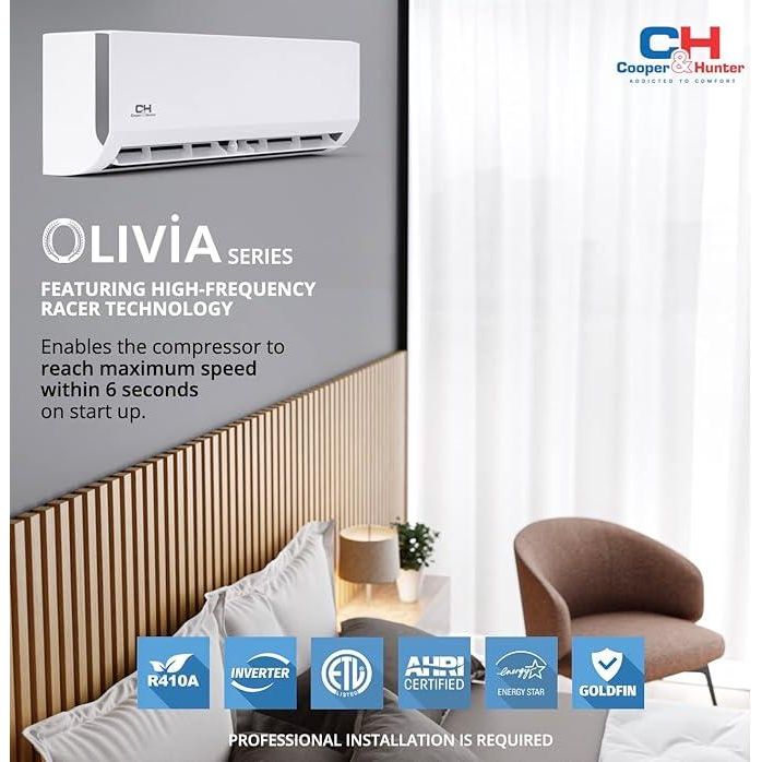 Cooper&Hunter Olivia 2-Zone Ductless Mini Split AC & Heat Pump 18000 BTU (12K+12K), Wall Mount Units, 230V - R410A